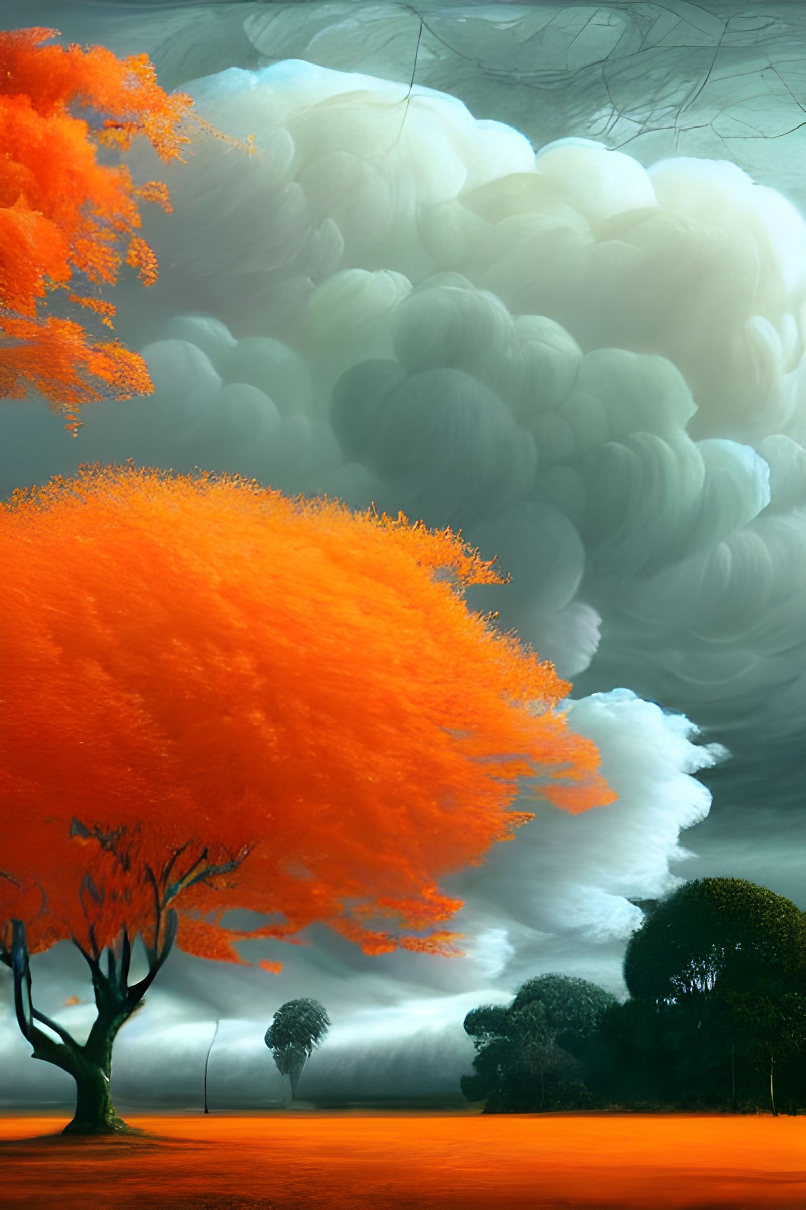 Swirling Clouds and Leaves: A Romantic Digital Painting