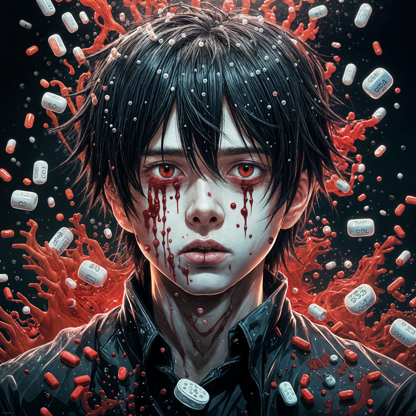 Gothic Album Cover: Drowning in Pills, Anime Style