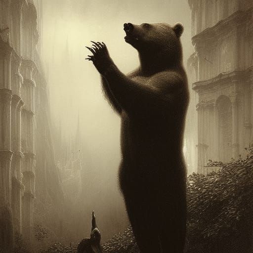 Horror Bear in Gothic Illustration Style