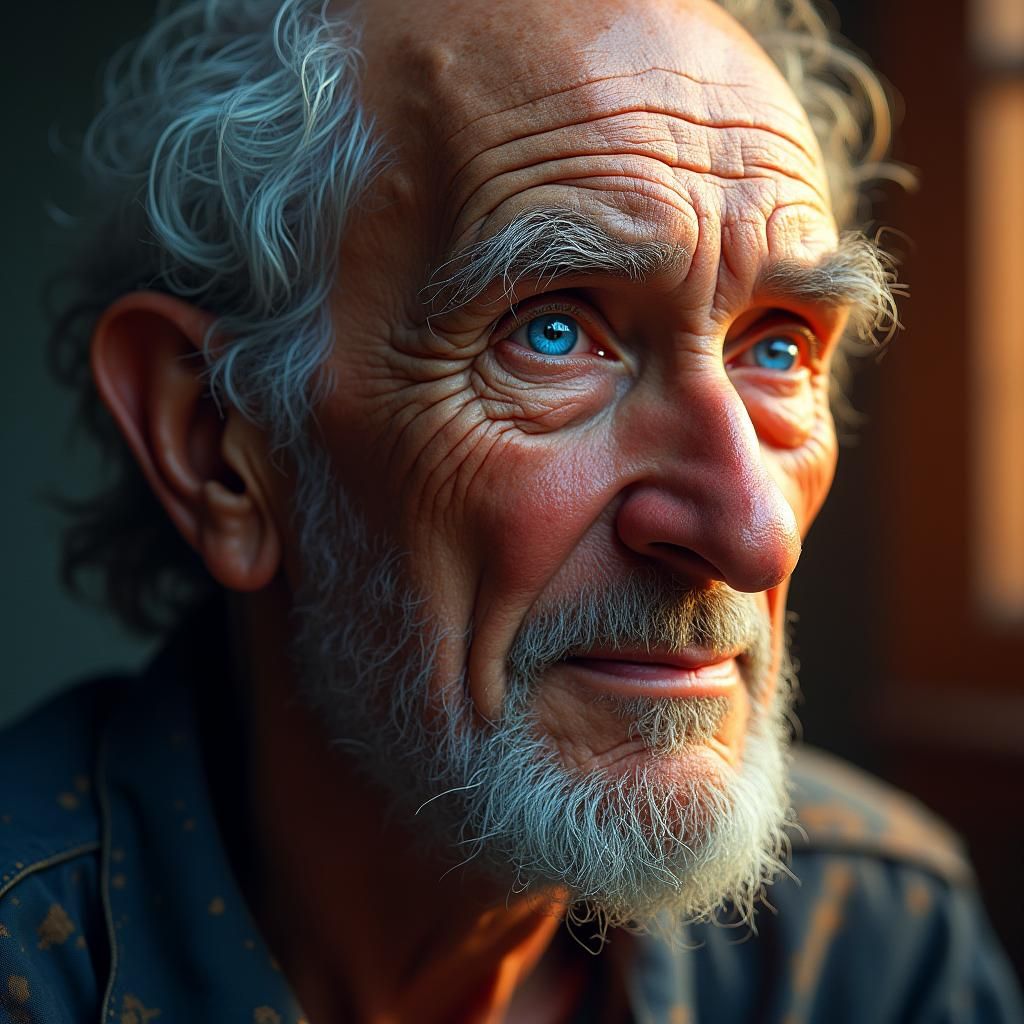 Elderly Face with Youthful Eyes in Hyperrealistic Splash Art
