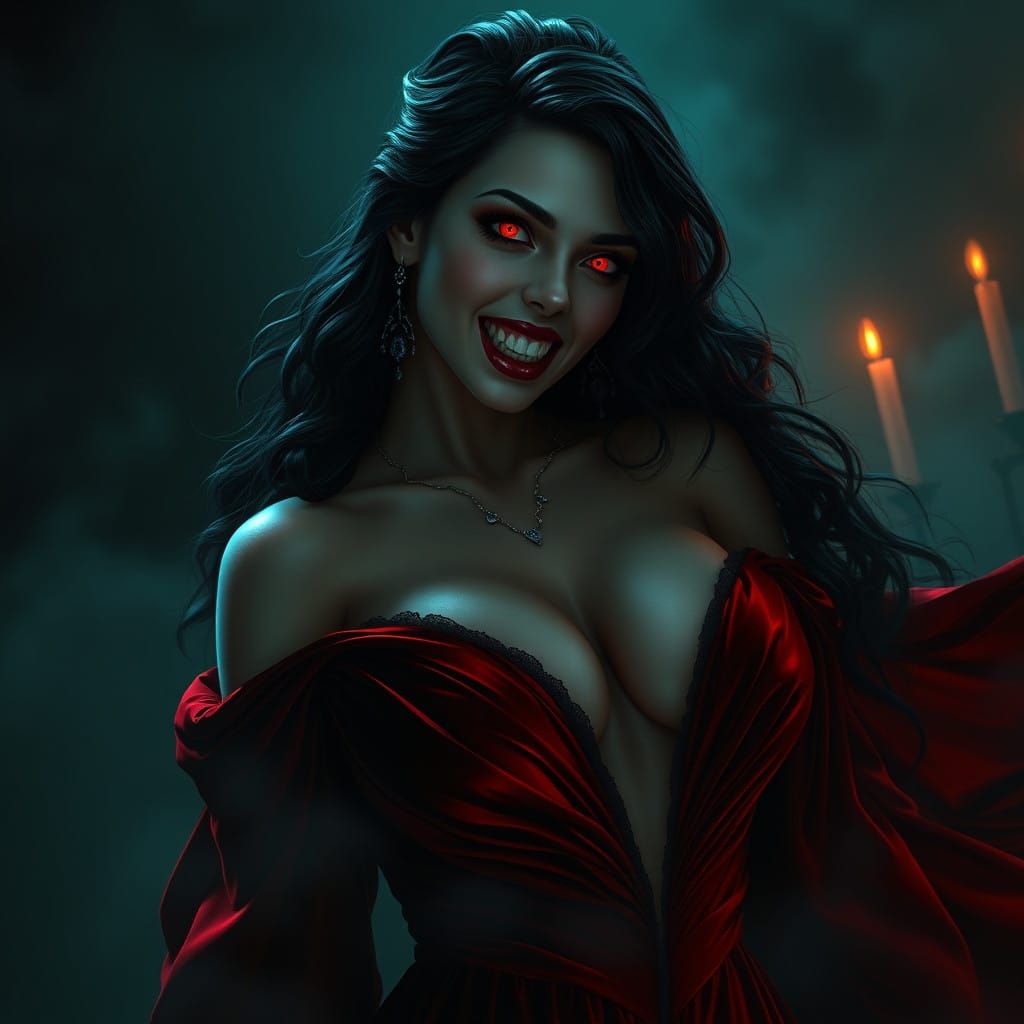 Ethereal Vampire Siren in Crimson Velvet
