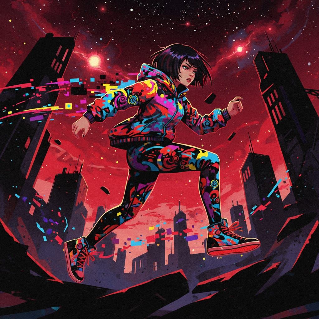 Short-Haired Girl in Colorful Jacket: 2D Game Art