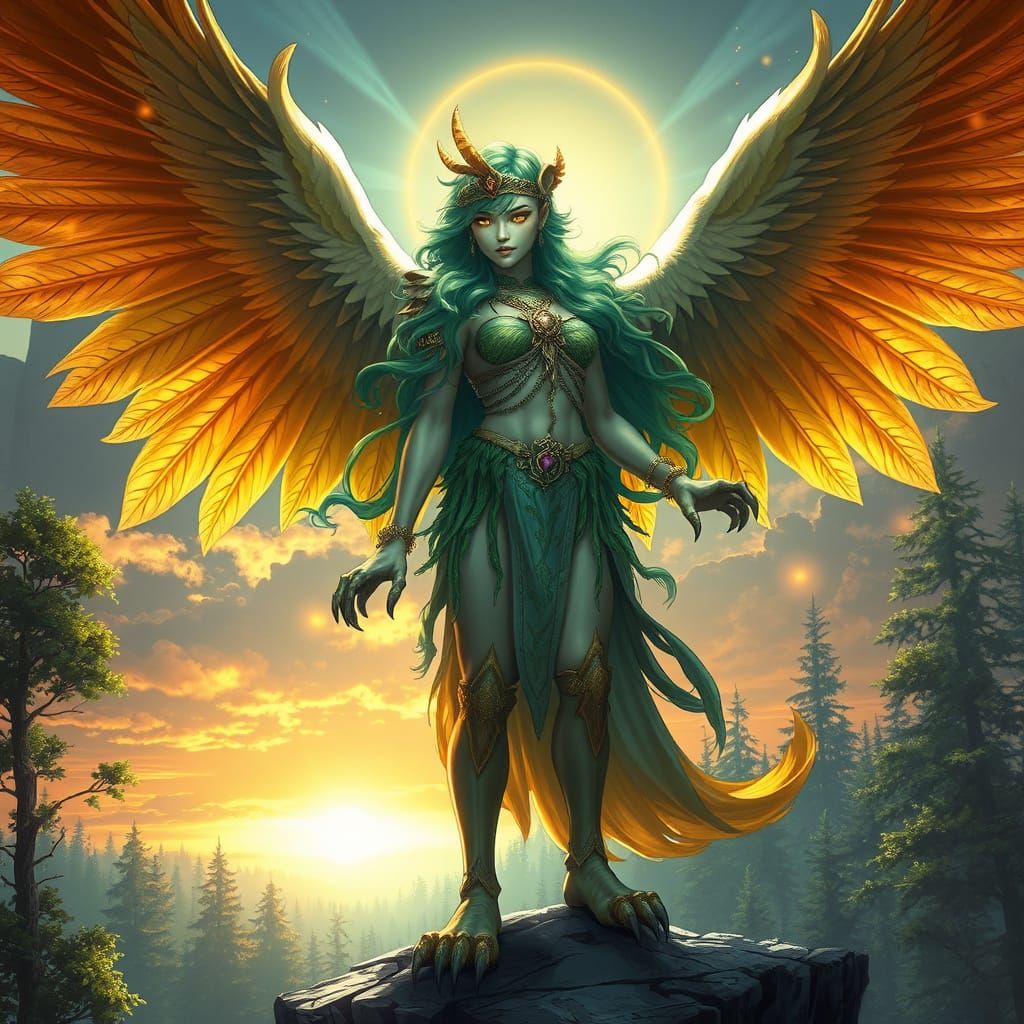 Nature Demigoddess Hybrid with Griffin and Eagle Wings