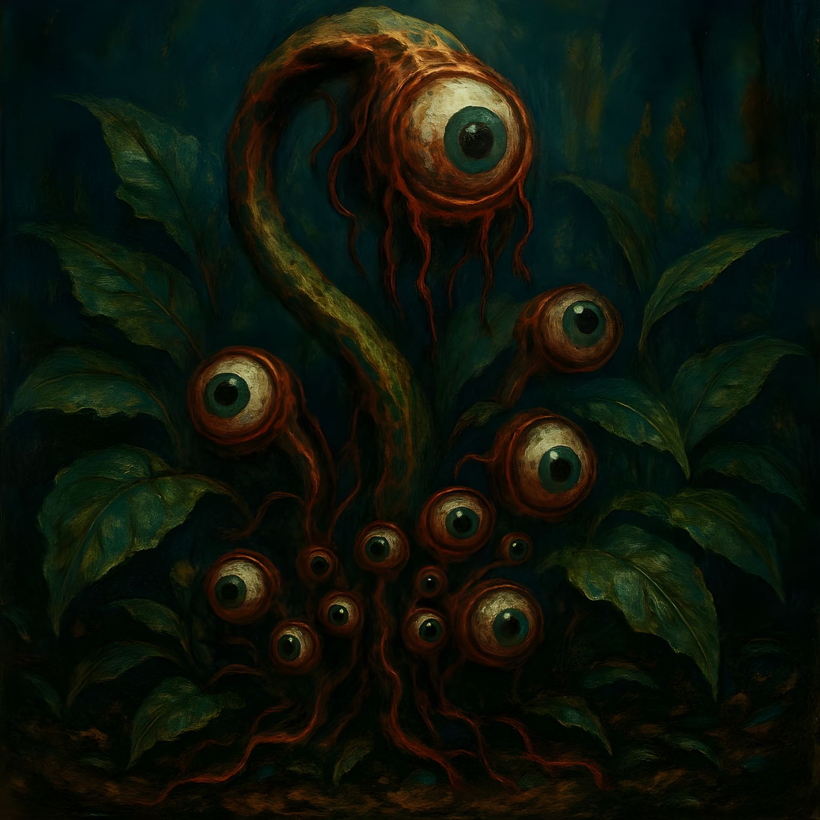 Horror Plant with Eyeballs in Sci-Fi Garden