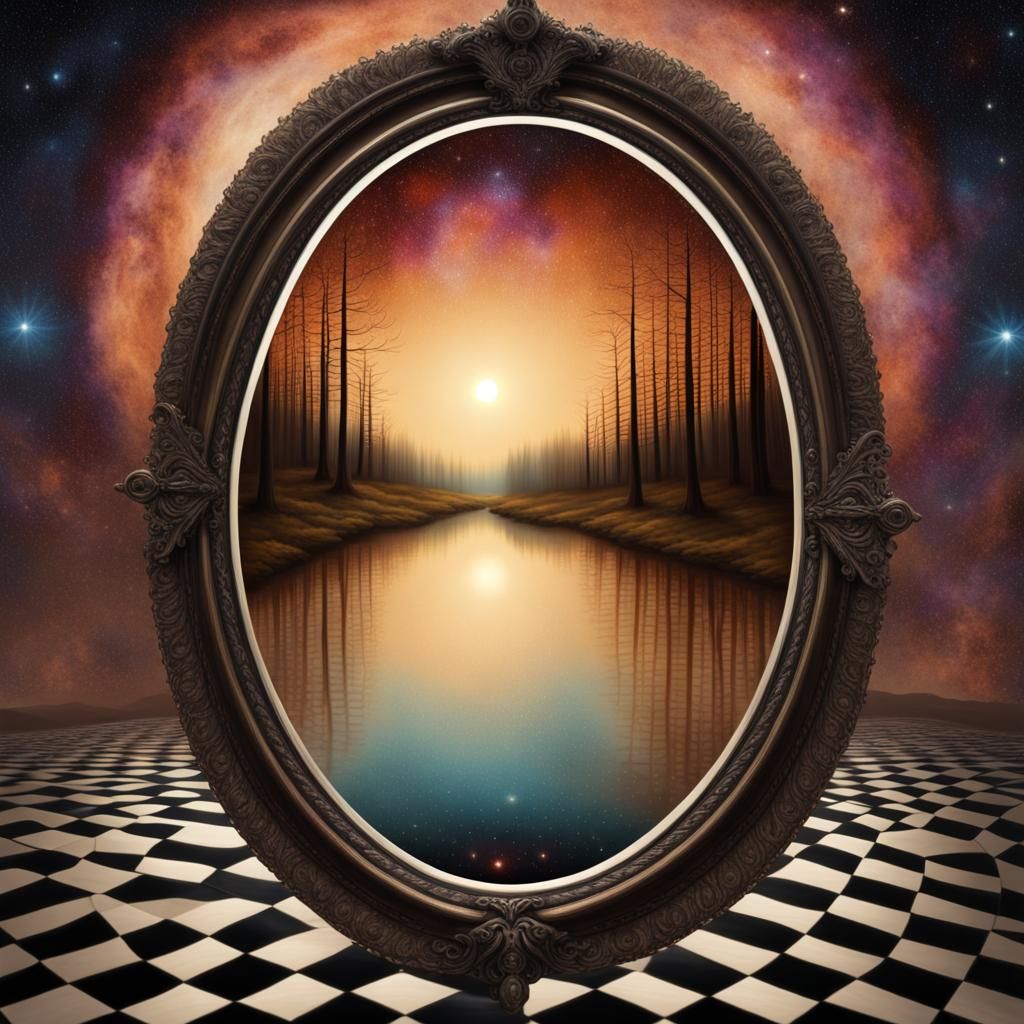 Surreal Mirror Portal to a Galaxy Sky