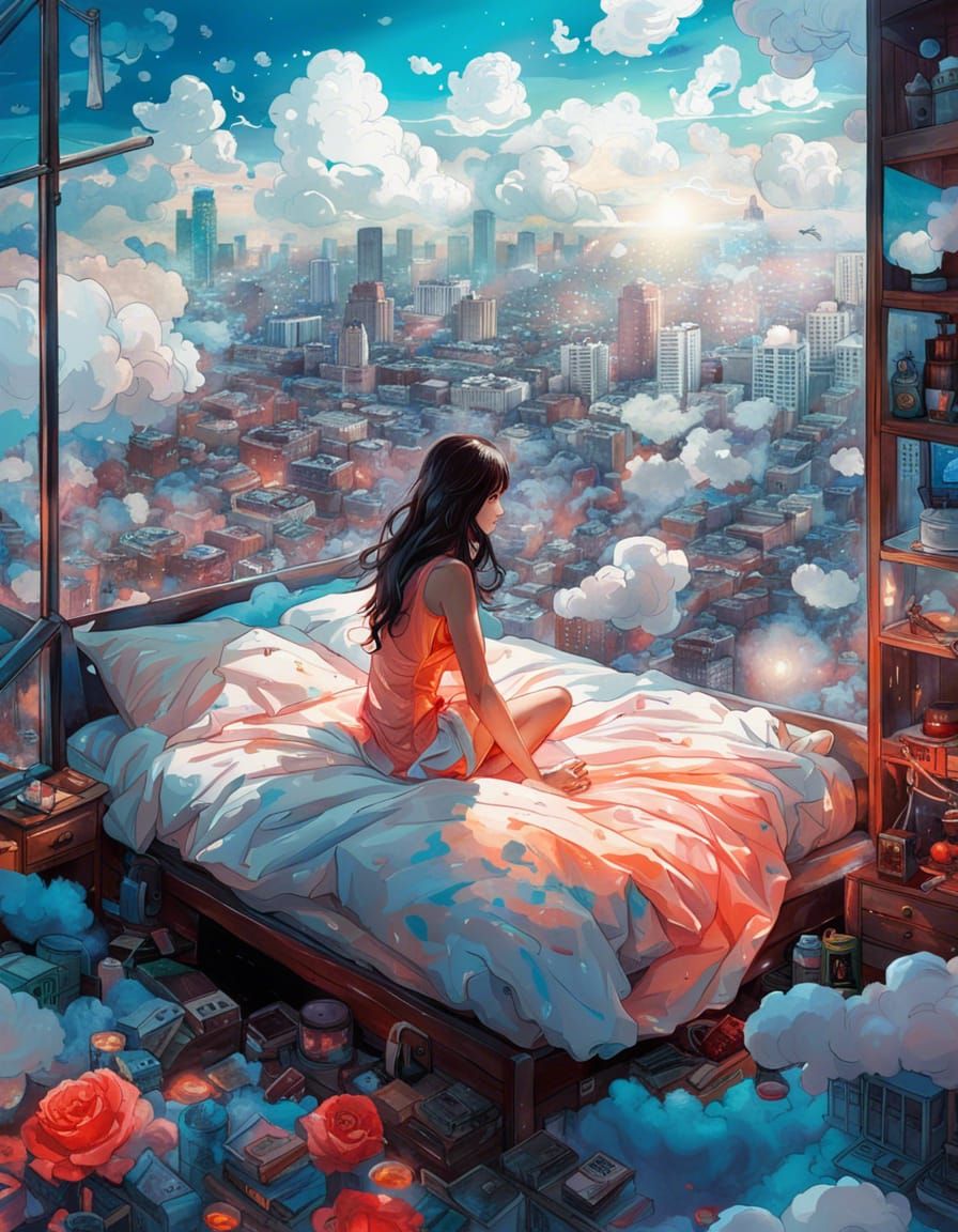 Dreamy Girl in Cloud City: Manhwa Illustration