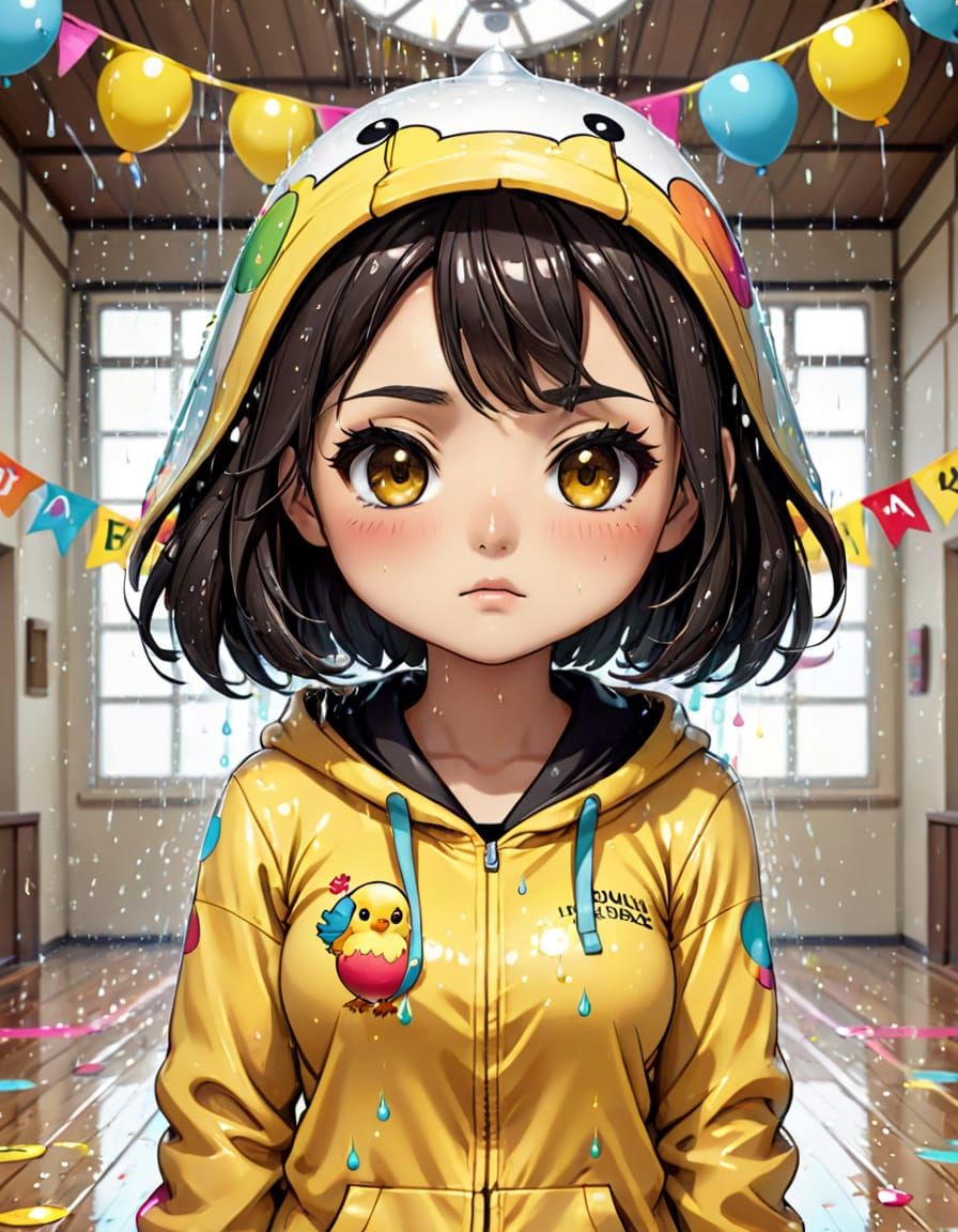 Chibi Indonesian Woman in Chick Onesie