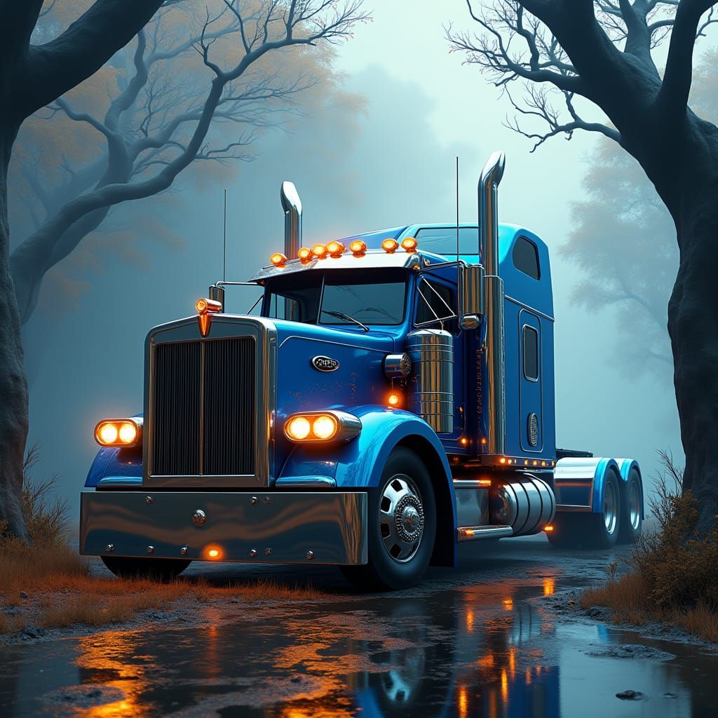 Rat Fink Inspired Blue Kenworth W900 in Mystical Realm