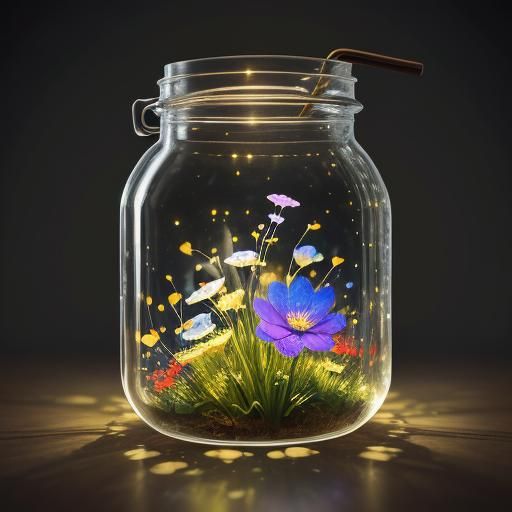 Enchanted Jar: Fantasy Flowers and Lights, Hyperrealistic Ar...