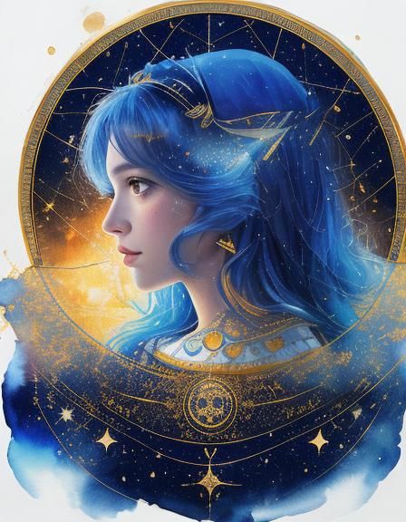 Aquarius Woman in Watercolor and Ink