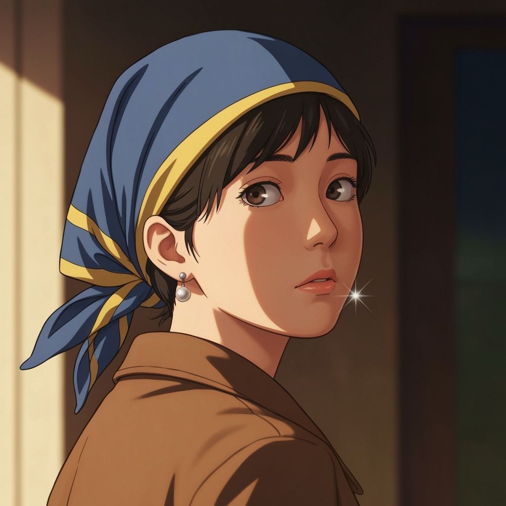 Anime Girl with Pearl Earring in Ghibli Style