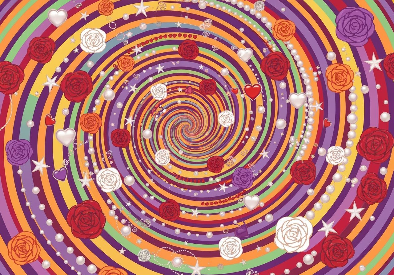 Whimsical Mosaic of Roses, Hearts, and Stars