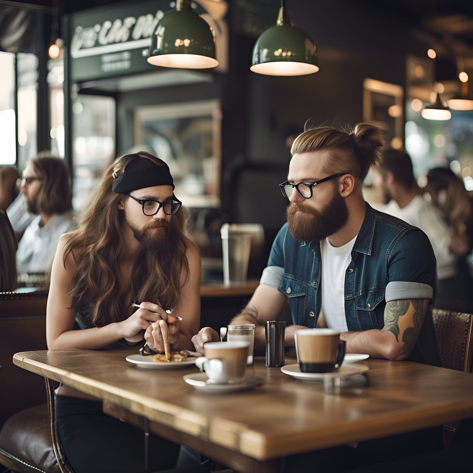 Hipsters Enjoying Coffee at an Outdoor Cafe