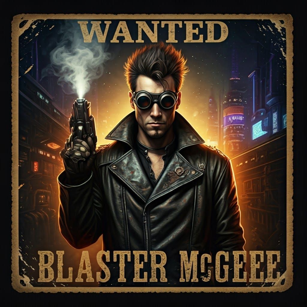 interstellar wanted poster of a space pirate "Blaster McGee ...