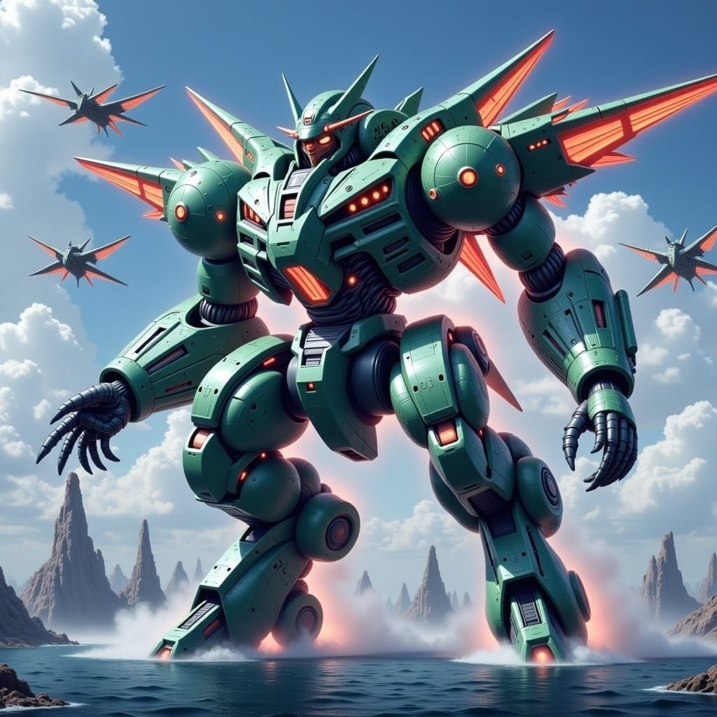 Massive Battleship with Airborne Mecha Support