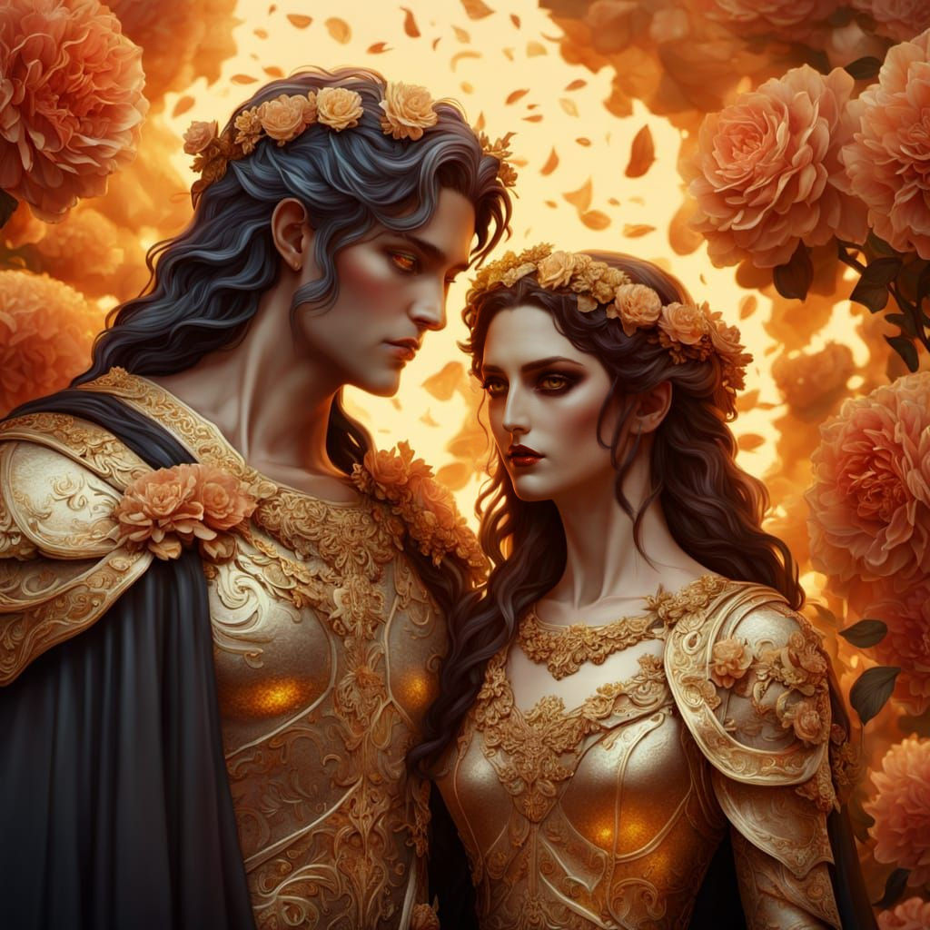 Hades and Persephone in Romantic Realism Style