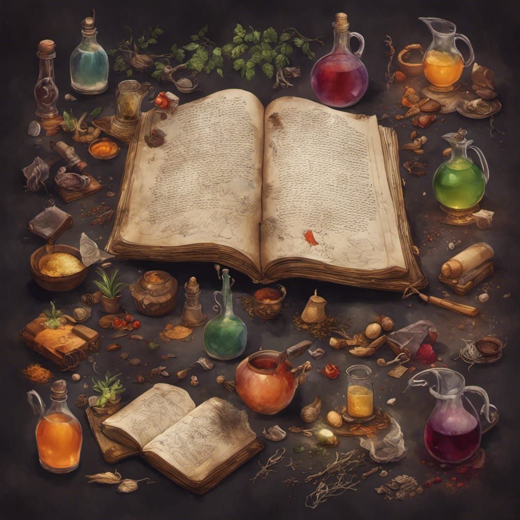 Witch's Spellbook Page with Potion Ingredients