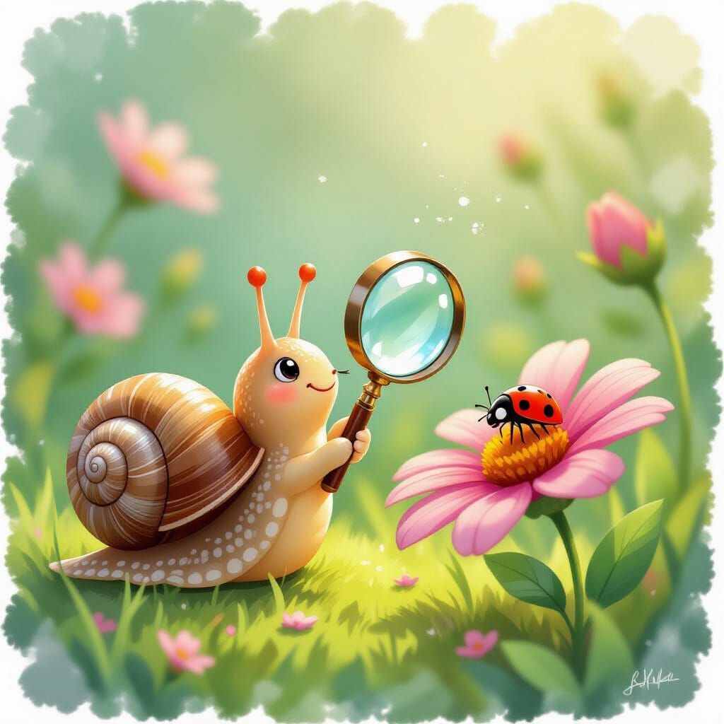 Chibi Snail's Discovery: An Impressionistic Encounter