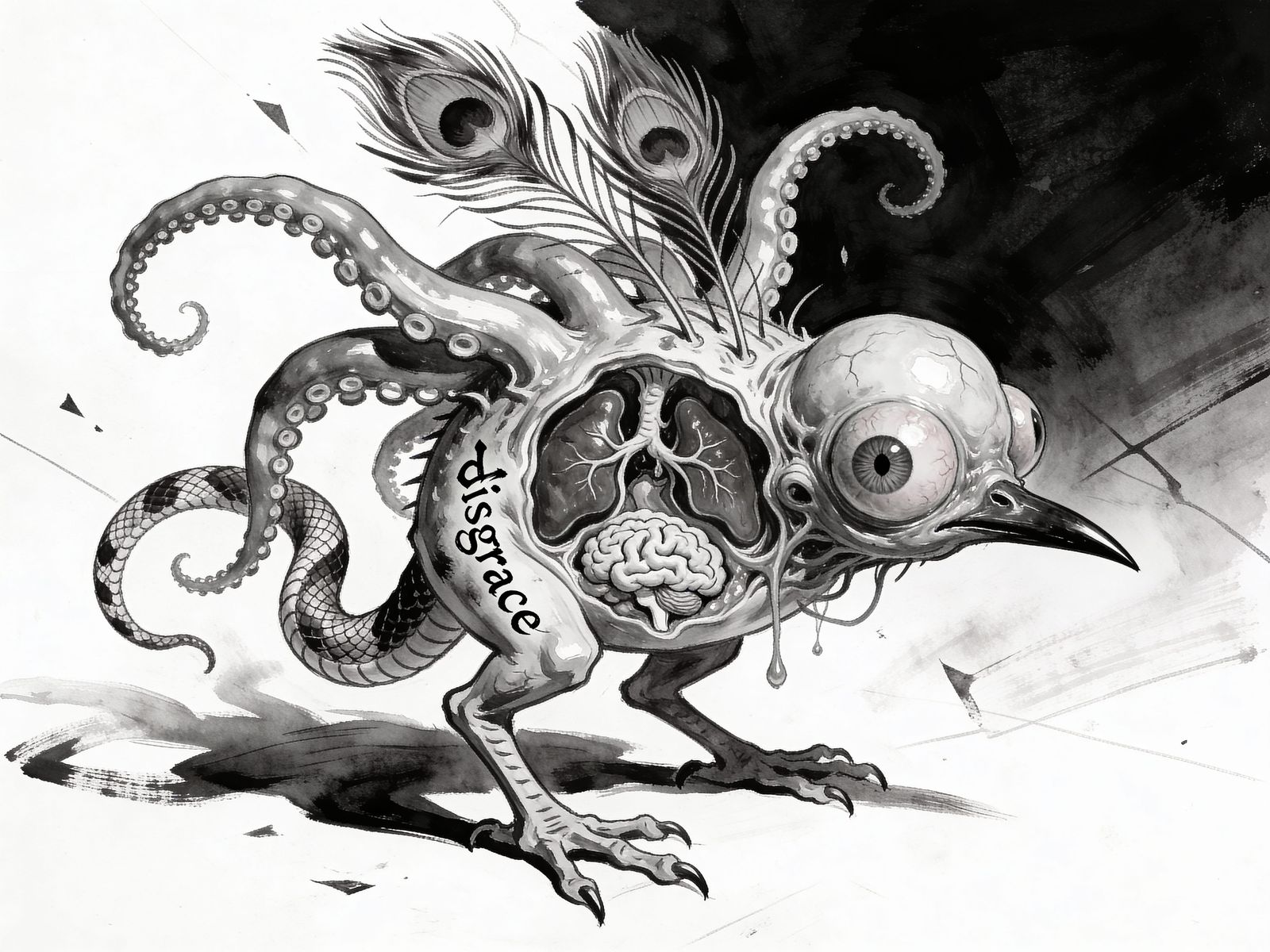 Monochrome Surreal Mutant with Bizarre Anatomy and Mythical ...