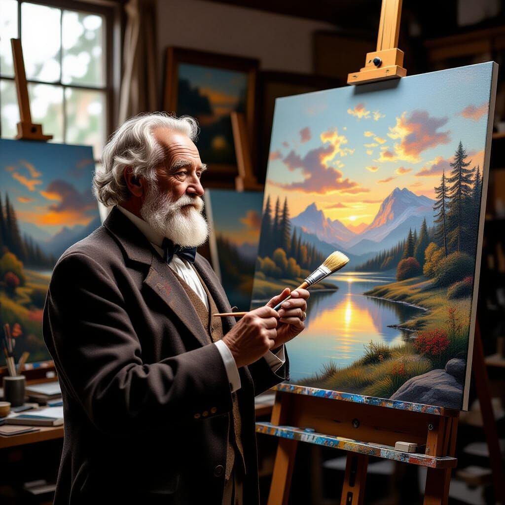 Elderly Artist in Studio, Syd Mead Style