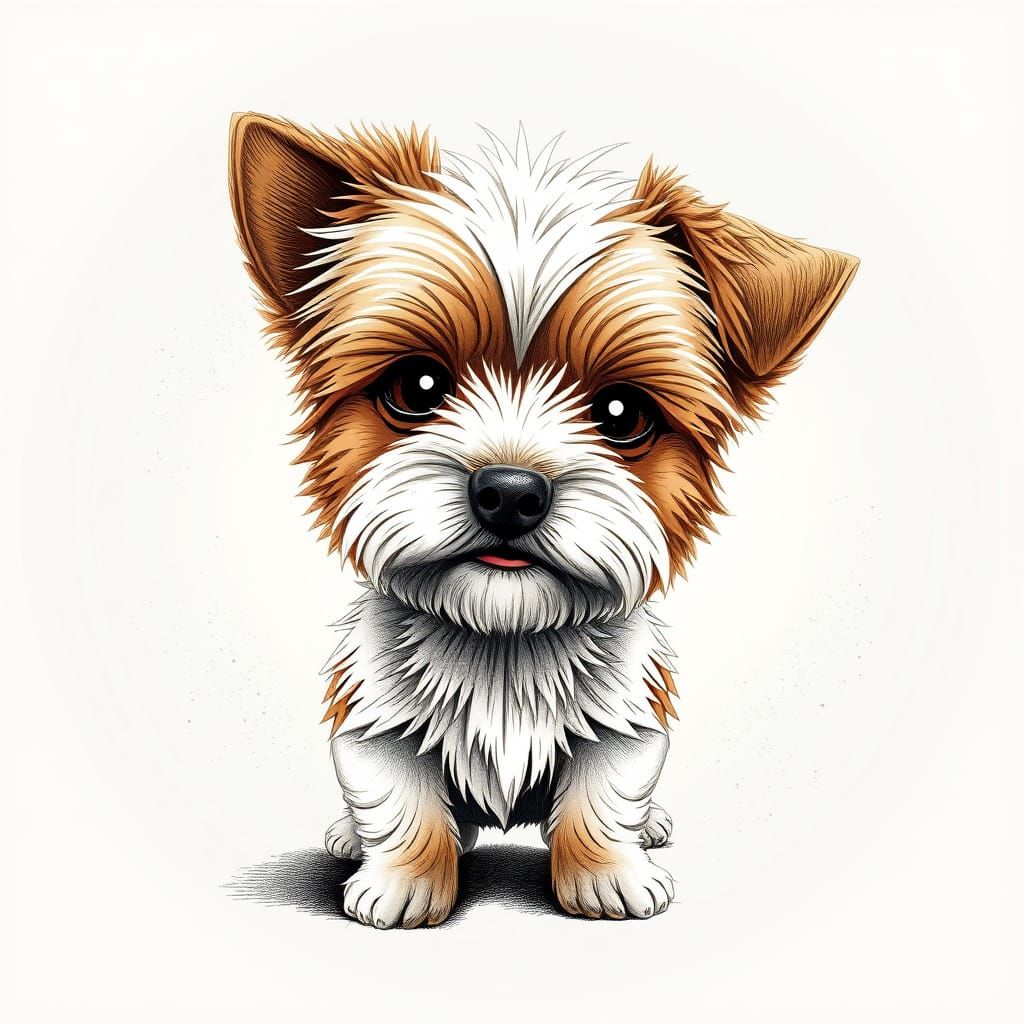 Intricately Detailed 3D Ink Drawing of a Friendly Terrier