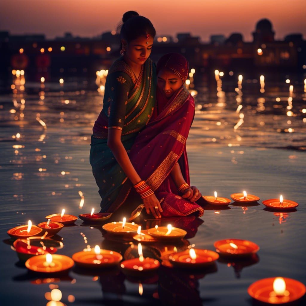 Diwali Night: Floating Candles in HDR