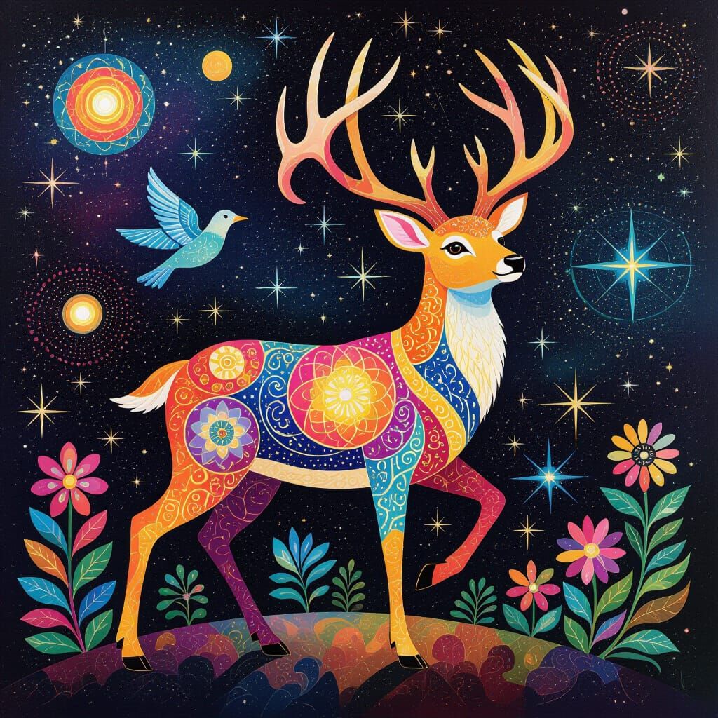 Cosmic Deer in Holographic Astral Illustration