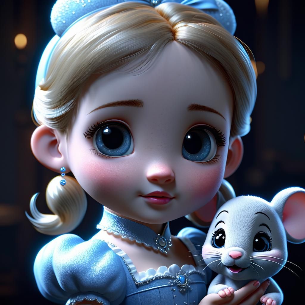 Chibi Cinderella with Mouse in 3D Style