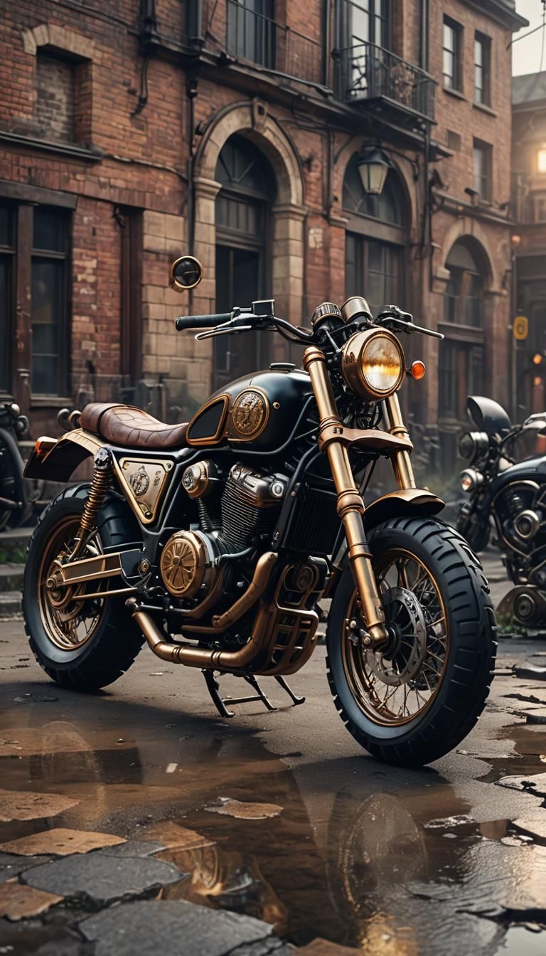 Steampunk Scrambler Motorcycle in 8K Ultra Detail