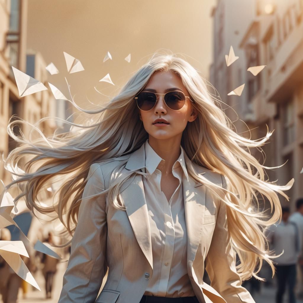 Elegant Girl in Suit with Origami Paper Aesthetic