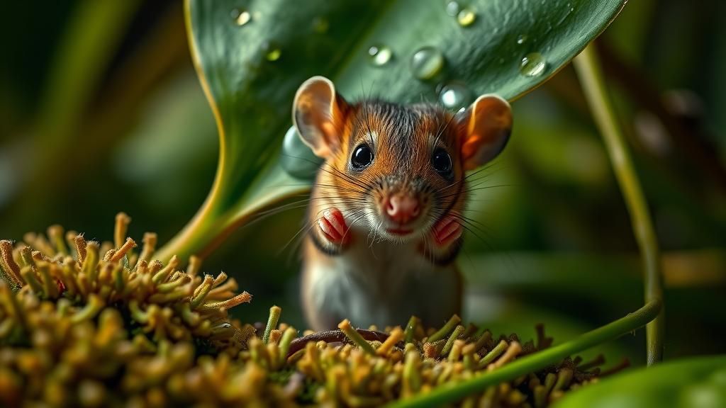 Mouse Portrait in Rainforest, Photorealistic Detail