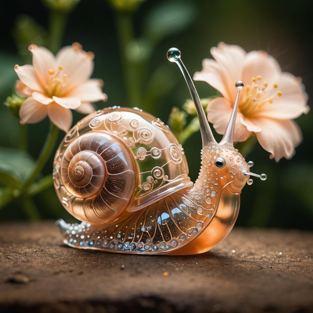 Whimsical Glass Snail in Ethereal Bloom