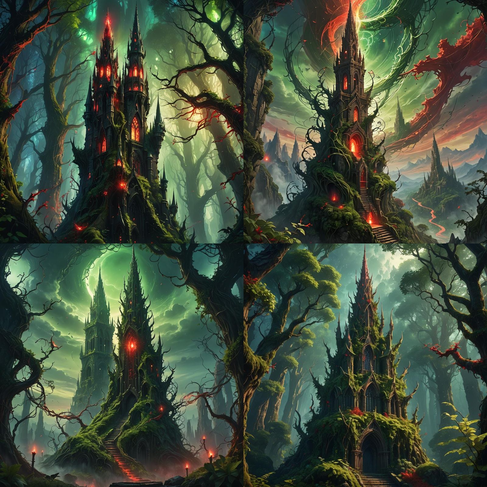 Thorn-Covered Spire with Red and Green Aura