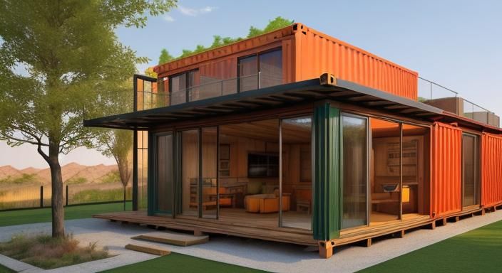 Modern Container Home with Courtyard: Photorealistic Design