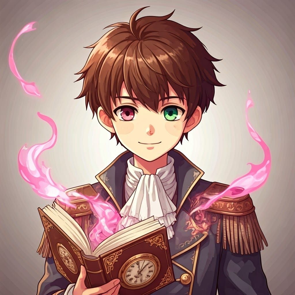 Mystical Boy with Time Magic Book, in Anime Style