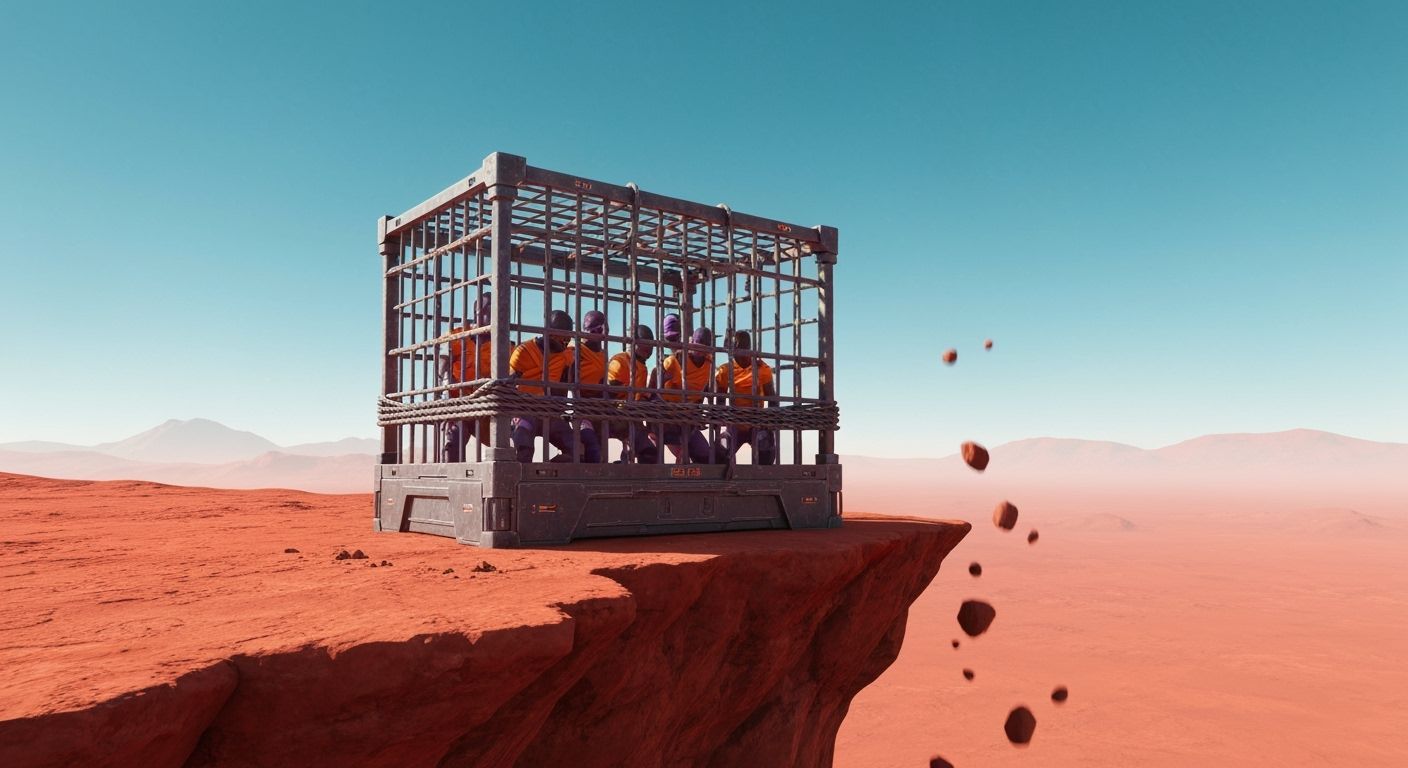 Futuristic Prison on Red Planet Cliff