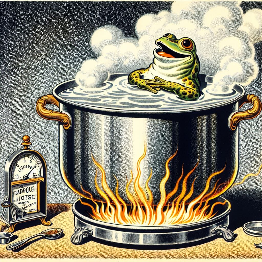 Frog in a Steamy Trap: A Humorous Illustration