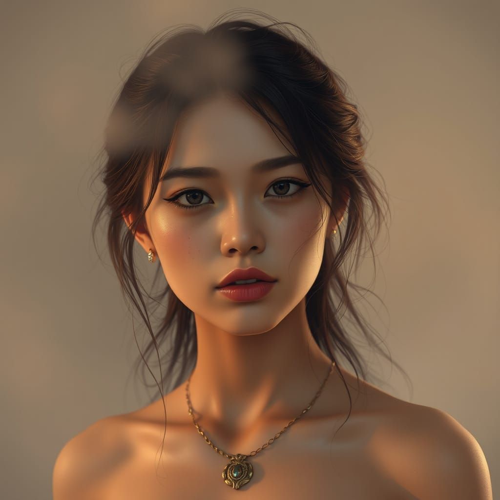 Hyper-Realistic Portrait in Soft, Warm Lighting with Volumet...