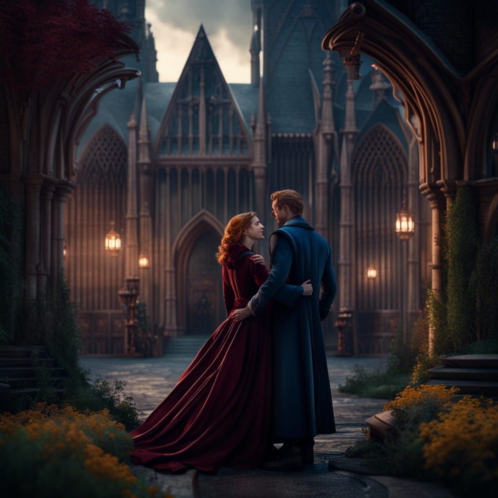 Lovers at Hogwarts in Fantasy Concept Art