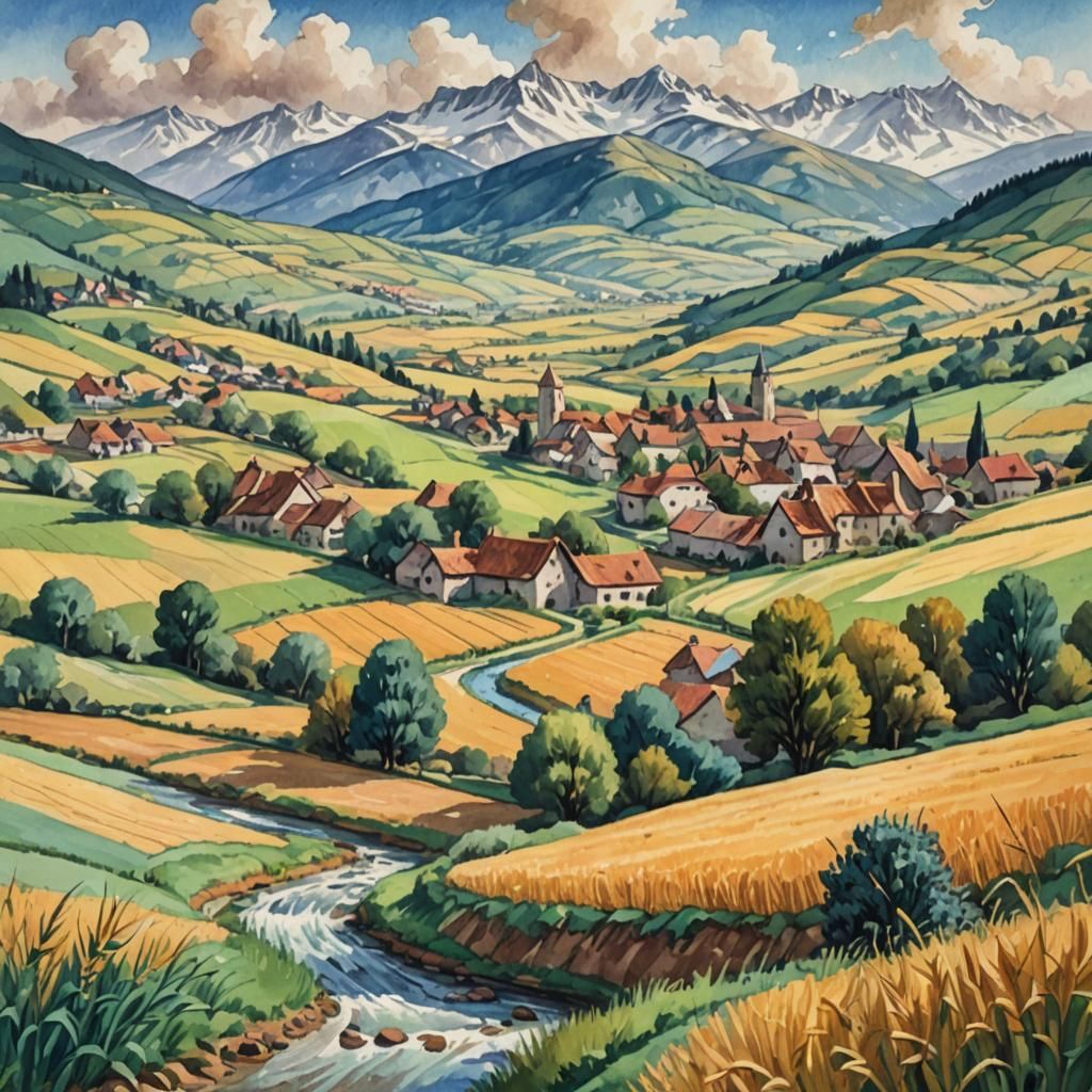 Medieval Village: Gouache and Watercolor Impressionism