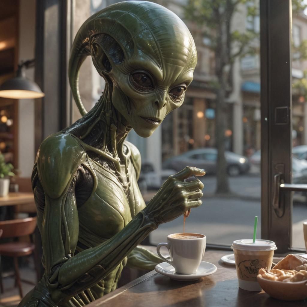 Alien Coffee Heist: 3D Render in Pastel Colors