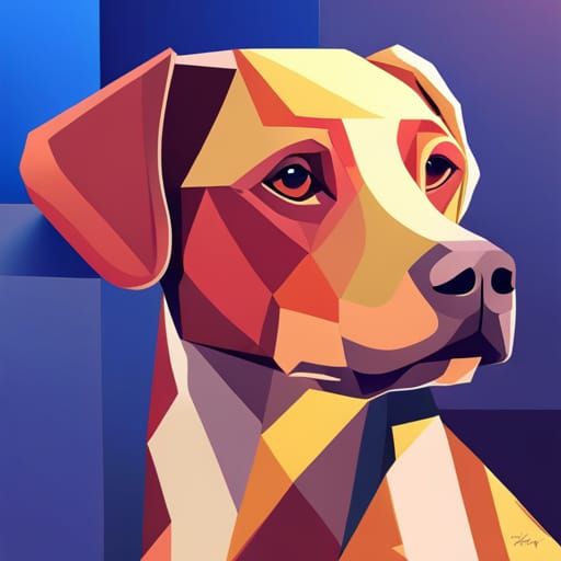 Cubist Labrador Dog in Geometric Art Deco Style