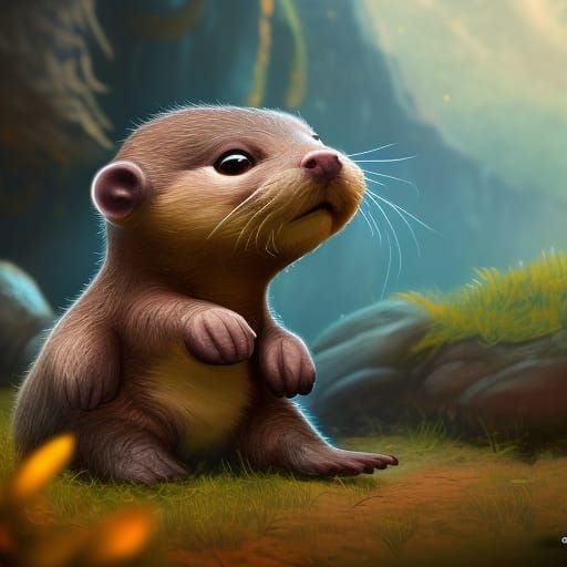 Happy Dwarf Otter in Detailed Matte Painting