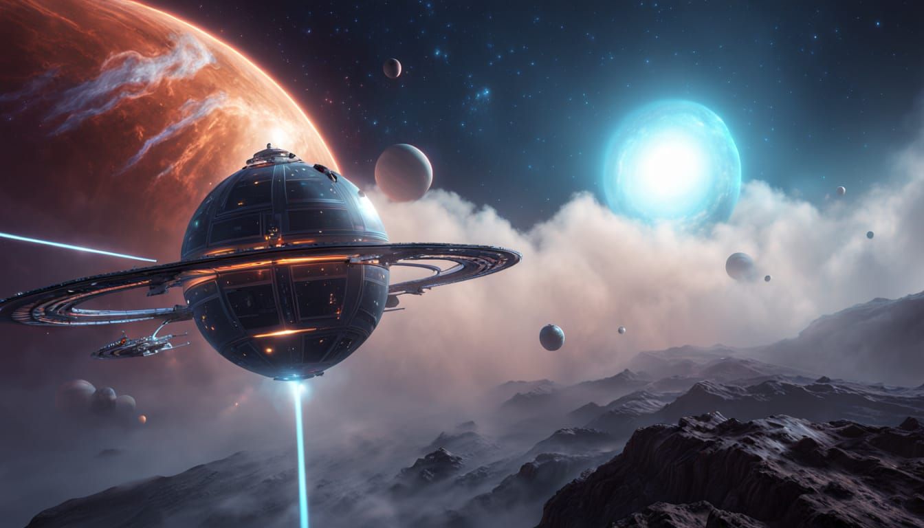 Platinum Star Cruiser in Gas Giant Atmosphere: Sci-Fi Art