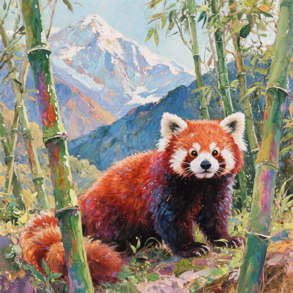 Red Panda in Himalayan Bamboo Grove Painting