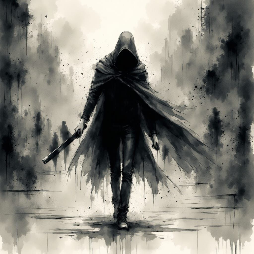 Monochromatic Cityscape with Ink-Washed Details