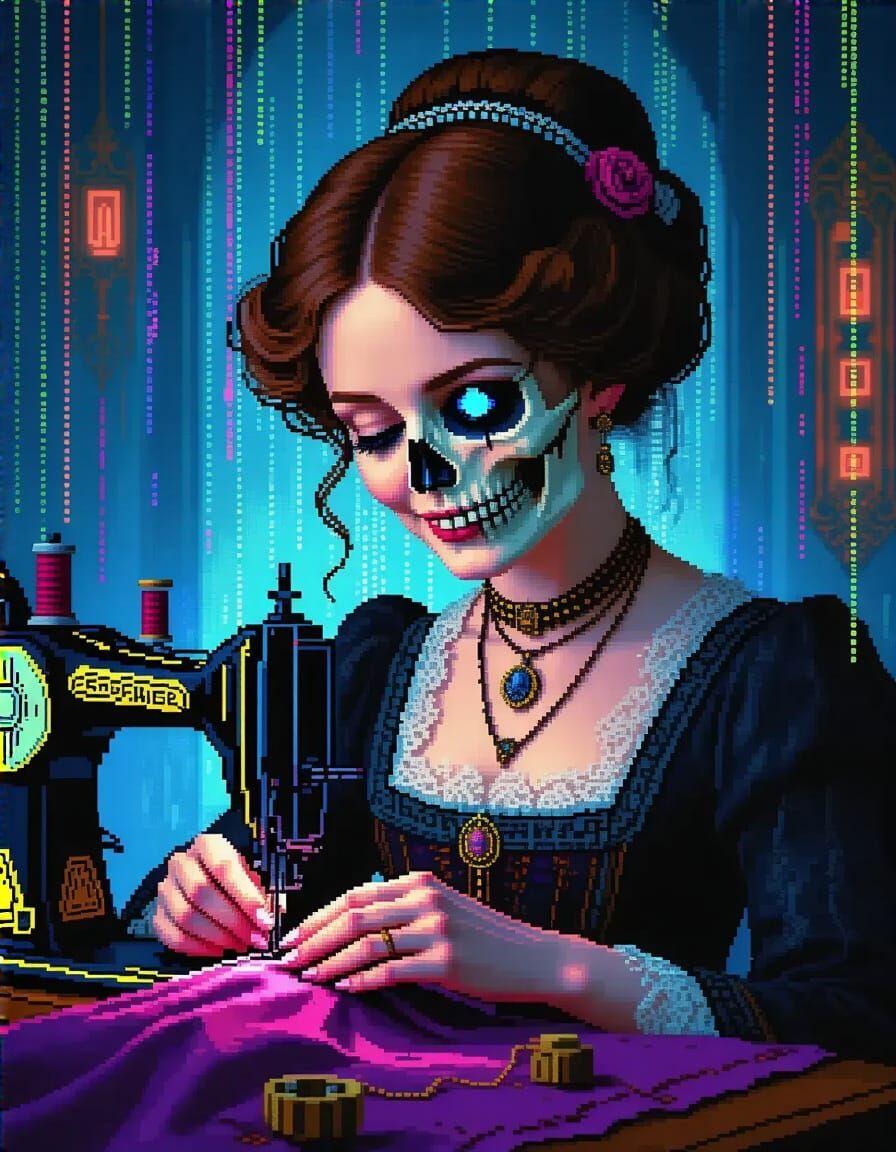 Edwardian Woman in Digital Matrix Glitch Art