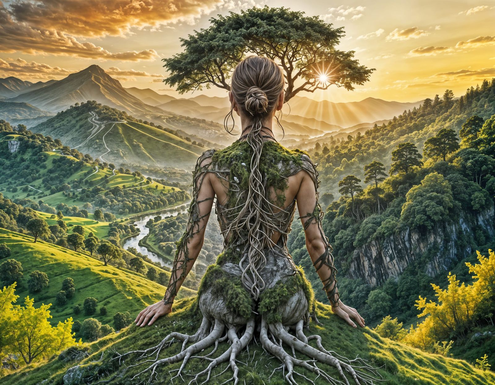 Nature Goddess Transforms into Forest Landscape