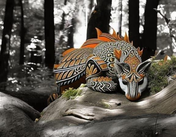 Orange Dragon Sleeping Under a Tree