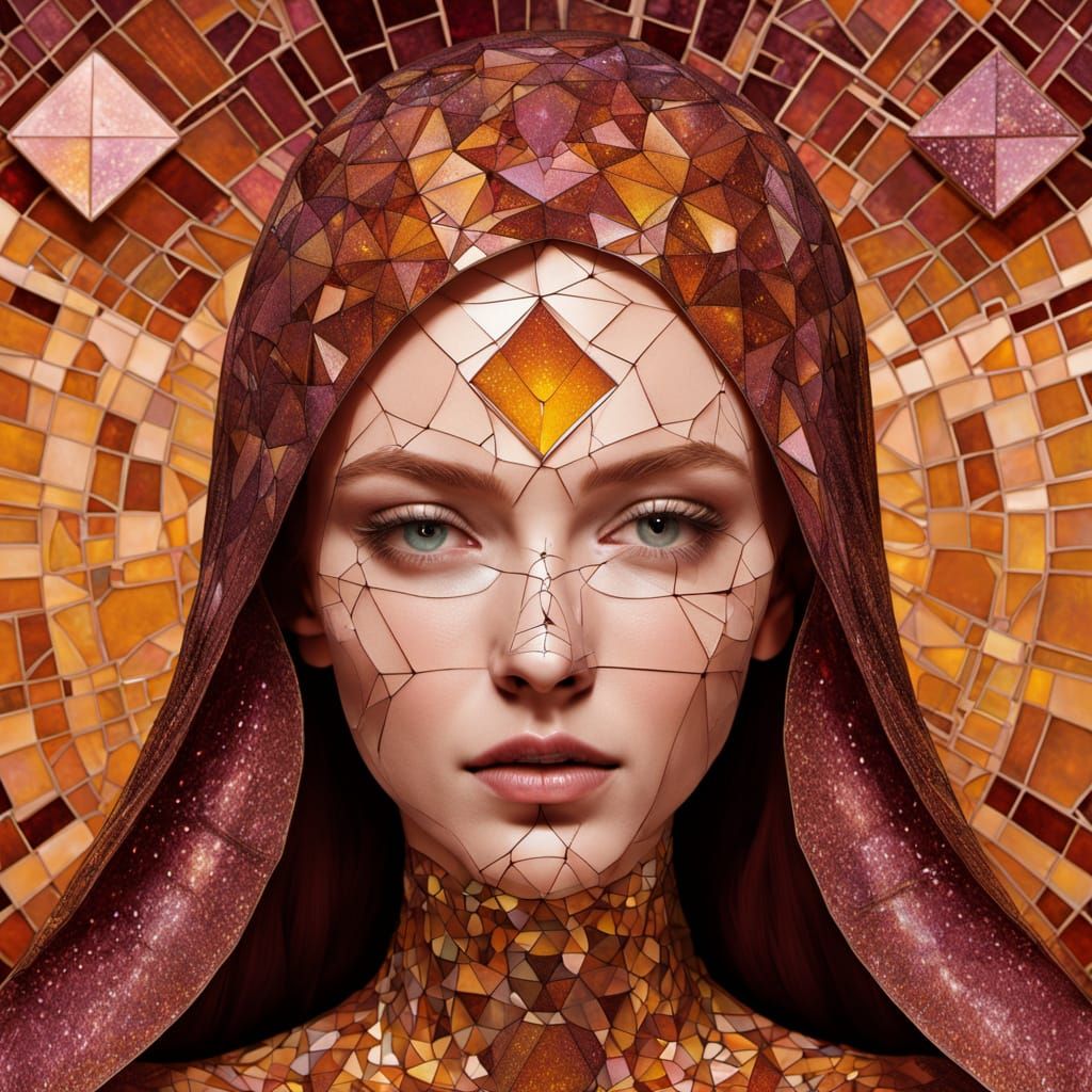 Faberge Face with Circuitry in Autumn Landscape